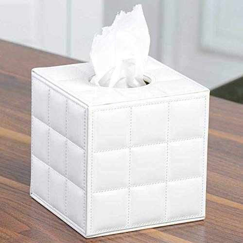Caja de pañuelos de piel, dispensador de pañuelos de papel cuadrado con tapa inferior, organizador de cosméticos de gran capacidad, para casa, hotel, oficina, cuarto de baño, coche, color blanco