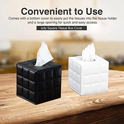Caja de pañuelos de piel, dispensador de pañuelos de papel cuadrado con tapa inferior, organizador de cosméticos de gran capacidad, para casa, hotel, oficina, cuarto de baño, coche, color blanco