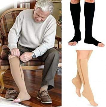 Calcetines de compresión con cremallera de la rodilla soporta medias pierna abierta dedo del pie 23-32mmHg cremallera - S/M