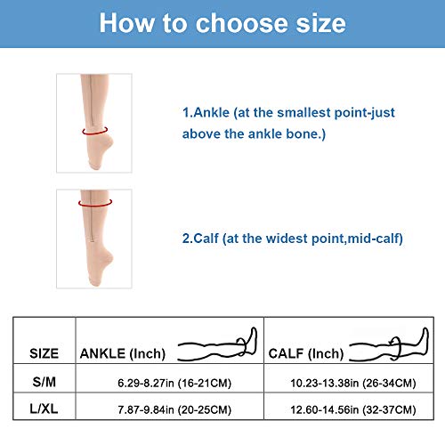 Calcetines de compresión con cremallera de la rodilla soporta medias pierna abierta dedo del pie 23-32mmHg cremallera - S/M
