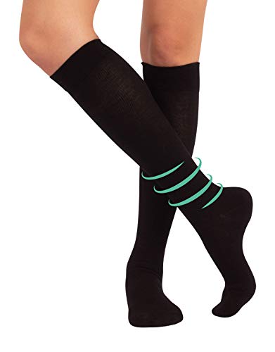 CALCETINES MEDICOS DE ALGODÓN | MEDIAS HASTA LA RODILLA A COMPRESIÓN GRADUADA MEDIA | 14-16mm/Hg | CALCETERÍA ITALIANA | (XXL, NEGRO)