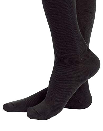 CALCETINES MEDICOS DE ALGODÓN | MEDIAS HASTA LA RODILLA A COMPRESIÓN GRADUADA MEDIA | 14-16mm/Hg | CALCETERÍA ITALIANA | (XXL, NEGRO)