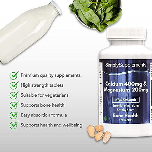Calcio 400mg y Magnesio 200mg - ¡Bote para 2 meses! - Apto para veganos - 120 Comprimidos - SimplySupplements