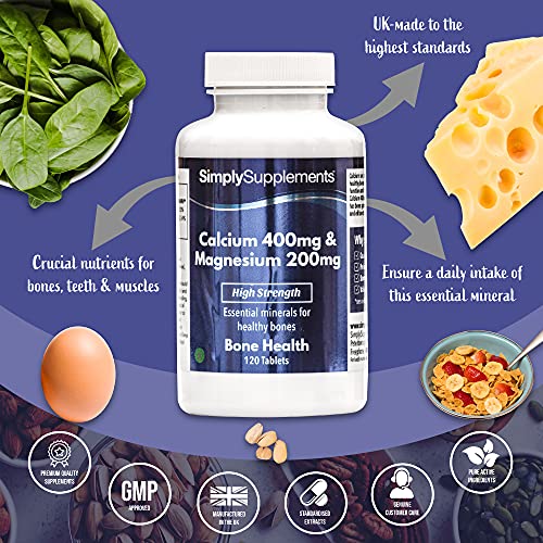 Calcio 400mg y Magnesio 200mg - ¡Bote para 2 meses! - Apto para veganos - 120 Comprimidos - SimplySupplements