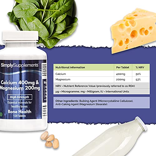 Calcio 400mg y Magnesio 200mg - ¡Bote para 2 meses! - Apto para veganos - 120 Comprimidos - SimplySupplements