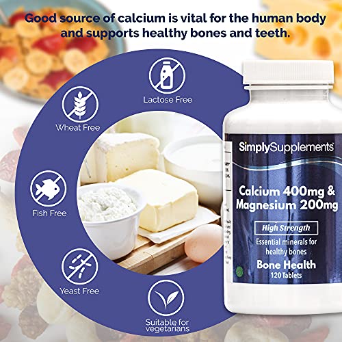 Calcio 400mg y Magnesio 200mg - ¡Bote para 2 meses! - Apto para veganos - 120 Comprimidos - SimplySupplements