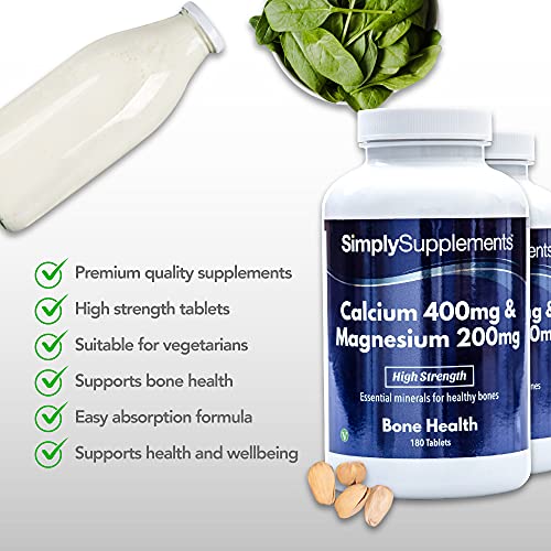 Calcio 400mg y Magnesio 200mg - ¡Bote para 6 meses! - Apto para veganos - 360 Comprimidos - SimplySupplements