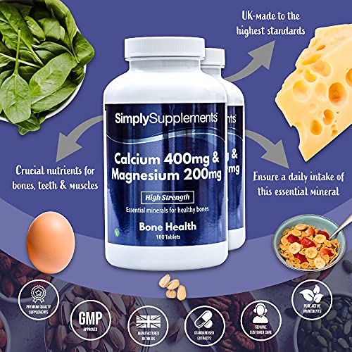 Calcio 400mg y Magnesio 200mg - ¡Bote para 6 meses! - Apto para veganos - 360 Comprimidos - SimplySupplements
