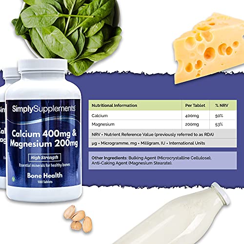 Calcio 400mg y Magnesio 200mg - ¡Bote para 6 meses! - Apto para veganos - 360 Comprimidos - SimplySupplements