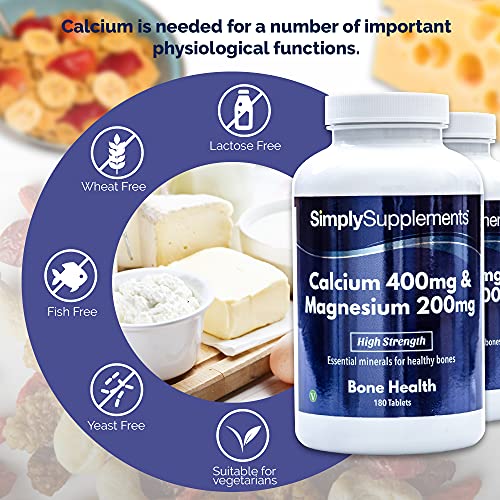 Calcio 400mg y Magnesio 200mg - ¡Bote para 6 meses! - Apto para veganos - 360 Comprimidos - SimplySupplements