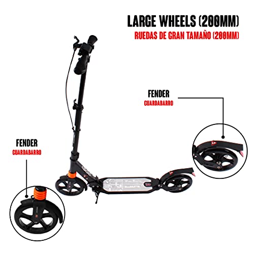 Calma Dragon Patinete Urbano, Plegable, Scooter con Grandes Ruedas 200m, para Adultos y Niños, con Manillar Ajustable, Material: Aluminio, Freno a Disco (Negro)