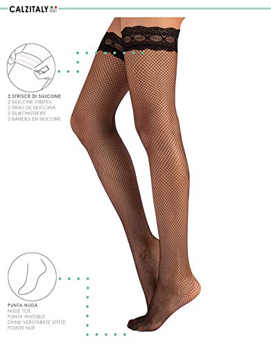 CALZITALY Medias Autoadhesivas de Rejilla Con Costura Posterior | Medias Autosujetadoras | Negro, Natural | Calcetería Italiana (S/M, Negro)