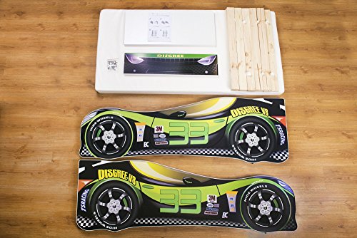Cama infantil coche de carreras + somier (barandas) + colchón de espuma con cubierta (160 x 80 cm (3-8 años), green-black 33)