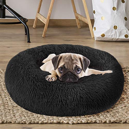 Cama redonda de felpa de lujo con doble punta, sofá para cachorros supersuave, base antideslizante, saco de dormir ortopédico para aliviar el estrés y mejorar el sueño