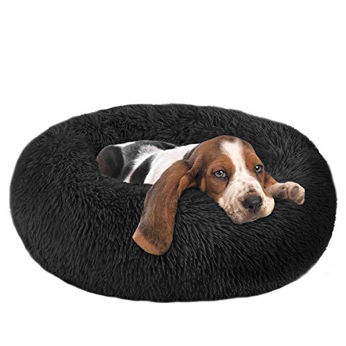 Cama redonda de felpa de lujo con doble punta, sofá para cachorros supersuave, base antideslizante, saco de dormir ortopédico para aliviar el estrés y mejorar el sueño