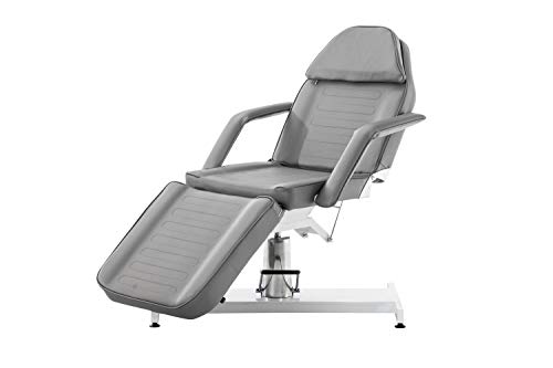 Camilla de Estética Hidráulica V2 Tapizada en Cuero Sintético I Camilla sillón de Masaje I Silla Dentista Regulable I Silla Tumbona con Repo, Color:Gris