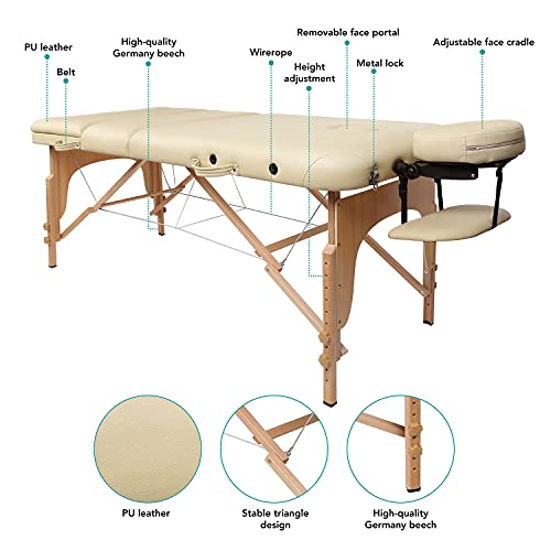 Camilla de masaje, mesa de masaje, mesa de masaje, cosmética reclinable triple portátil, con patas de madera, profesional, ligera, bolsa de transporte
