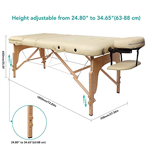 Camilla de masaje, mesa de masaje, mesa de masaje, cosmética reclinable triple portátil, con patas de madera, profesional, ligera, bolsa de transporte