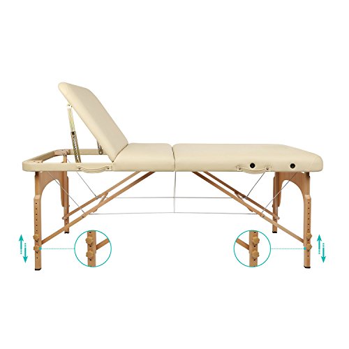 Camilla de masaje, mesa de masaje, mesa de masaje, cosmética reclinable triple portátil, con patas de madera, profesional, ligera, bolsa de transporte