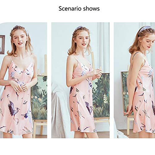 Camisón para Mujer, Pijama Sexy de Seda de Hielo Satinado Señoras de Encaje Grúa Tirantes Camisón Servicio a Domicilio,Rosado,M