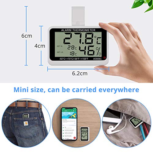 CAMWAY Termómetro Digital para Frigorífico 2PCS Termómetro para Nevera Impermeable para Frigorífico Congelador con Soporte, Pantalla LCD, Termómetro para Habitación con Función de Alarma