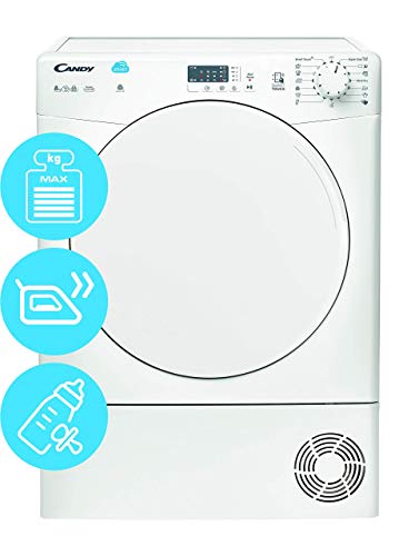 Candy CS C8LF-S - Secadora de condensación 8Kgs, 15 programas, NFC, puerta XXL, display LED, certificado Woolmark, clase BC, color blanco