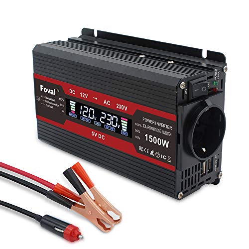 Cantonape 750W Inversor de Corriente Portatil DC 12V a AC 220V 230V con Pantalla LCD Monitor, 2USB, EU sockets para Coche, Caravana, Barco, cámpin, Pico 1500W