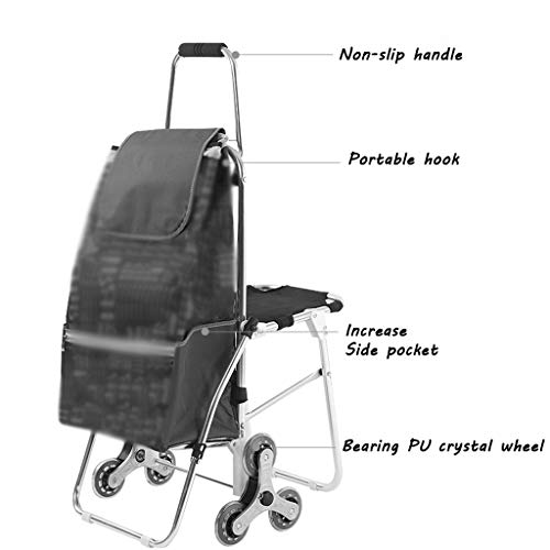 Carrito Compras Carrito De Compras con Silla, Carrito Multitarea Que Puede Subir Escaleras para Comprar Alimentos, Carrito De Compras Plegable para El Hogar, Que Puede Soportar 45 Kg