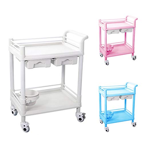 Carritos Médicos Rodantes, Carrito De Servicio De Transporte De Medicamentos, De Equipo para Instrumentos Quirúrgicos, Plataforma Doble con Doble Cajón+Cubo De Suciedad Carro Especial para Hospitale