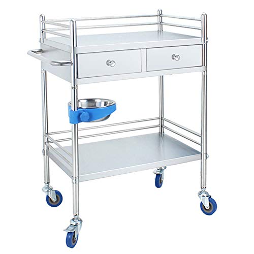 Carro de Servicio Carro Multiusos de Acero Inoxidable, 2 Niveles Que Sirve para Empujar el Carrito con 2 cajones, para Uso médico/Dental/Laboratorio/Comercial (Tamaño : 66×44×86cm)
