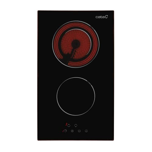 Cata | Placa Vitrocerámica | Modelo TD 302 | 2 Zonas de Cocción High Light | 9 Niveles de Potencia Regulables | 30 cm de Ancho | Control Táctil | Color Negro