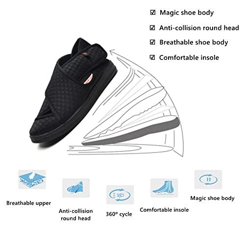 CCFF Ampliación de los Zapatos Ajustables con Velcro, Zapatos Casuales Suaves y cómodos para la Madre-Negro_41, Zapatillas Dormitorio Mujer Antideslizantes,