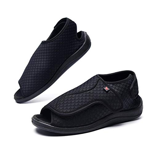 CCFF Sandalias diabéticas de Punta Abierta, Zapatos Casuales cómodos para pies hinchados y deformados-Negro_44, Antideslizante Zapatillas para diabéticos,