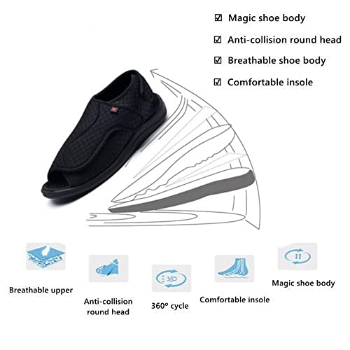 CCFF Sandalias diabéticas de Punta Abierta, Zapatos Casuales cómodos para pies hinchados y deformados-Negro_44, Antideslizante Zapatillas para diabéticos,