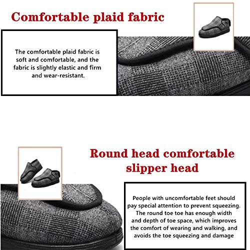 CCFF Zapatos de algodón con Punta Redonda a Cuadros, Zapatos para diabéticos con Velcro Ajustable y ensanchados-Gris Oscuro_37, Cómodos Suave Zapatillas para diabéticos,