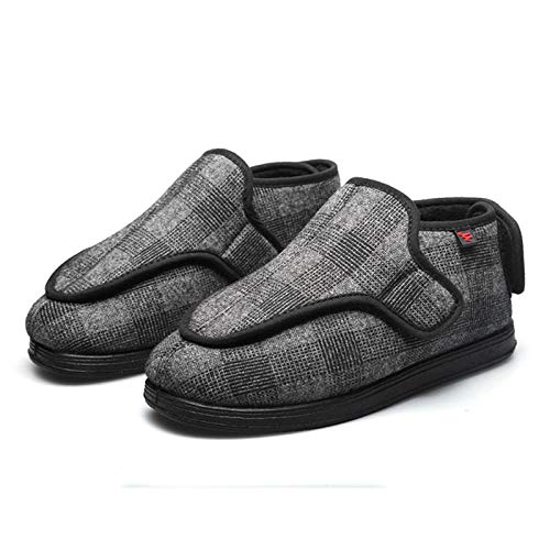 CCFF Zapatos de algodón con Punta Redonda a Cuadros, Zapatos para diabéticos con Velcro Ajustable y ensanchados-Gris Oscuro_37, Cómodos Suave Zapatillas para diabéticos,