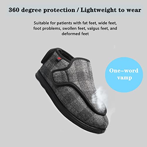 CCFF Zapatos de algodón con Punta Redonda a Cuadros, Zapatos para diabéticos con Velcro Ajustable y ensanchados-Gris Oscuro_37, Cómodos Suave Zapatillas para diabéticos,