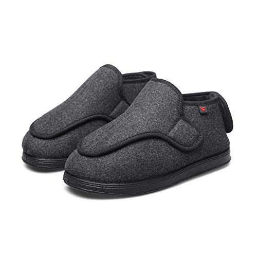 CCFF Zapatos de algodón con Punta Redonda a Cuadros, Zapatos para diabéticos con Velcro Ajustable y ensanchados-Gris Oscuro_37, Cómodos Suave Zapatillas para diabéticos,