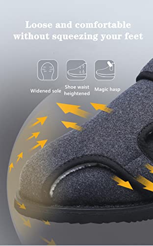 CCFF Zapatos de eversión de pie Ajustables con Velcro, Pantuflas cómodas Antideslizantes Resistentes al Desgaste-Gris Oscuro_45, Artritis Edema Zapatillas para diabéticos,