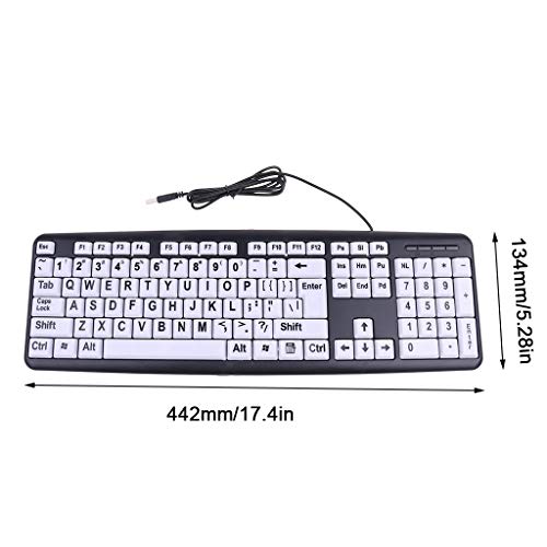 Cdoohiny USB con cable PC juego de computadora teclado de juego de alto contraste grande impresión teclas blancas carta negra para ancianos hombres ancianos teclado y ratón combo