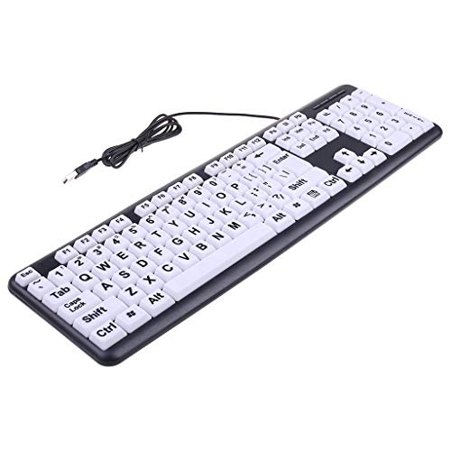 Cdoohiny USB con cable PC juego de computadora teclado de juego de alto contraste grande impresión teclas blancas carta negra para ancianos hombres ancianos teclado y ratón combo