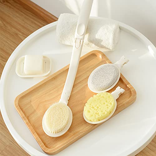 Cepillo de Baño, 3 en 1 Depurador de Cuerpo Plegable Cepillo de Cuerpo de Mango Largo con Cerdas Ultra Suaves Esponja Cabeza de Piedra Pómez