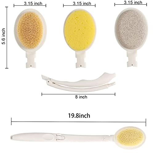 Cepillo de Baño, 3 en 1 Depurador de Cuerpo Plegable Cepillo de Cuerpo de Mango Largo con Cerdas Ultra Suaves Esponja Cabeza de Piedra Pómez