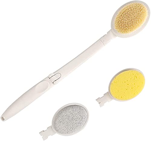 Cepillo de Baño, 3 en 1 Depurador de Cuerpo Plegable Cepillo de Cuerpo de Mango Largo con Cerdas Ultra Suaves Esponja Cabeza de Piedra Pómez
