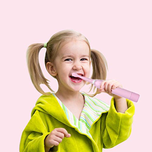 Cepillo de dientes recargable para niños, cepillo de dientes sónico para niños, niñas de 3 a 12 años, recordatorio de 30 segundos, temporizador de 2 minutos, 6 modos, 2 cabezales de cepillo (Rosado)