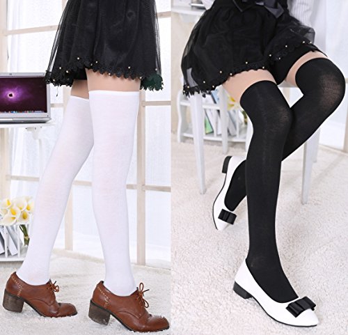 Chalier 2/3 Pares Calcetines Invierno Largos a Rayas para Mujeres sobre la Rodilla Muslo Retro Calcetines Altos, color Gris/Negro/Blanco, Talla única