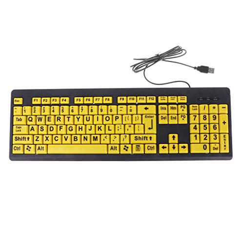 chenpaif Teclado, Letra Grande Negra, botón Amarillo Teclado con Cable USB para Personas Mayores y de Baja visión