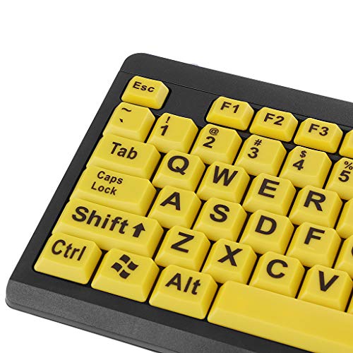 chenpaif Teclado, Letra Grande Negra, botón Amarillo Teclado con Cable USB para Personas Mayores y de Baja visión