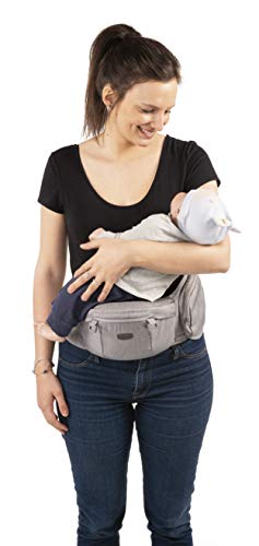 Chicco Hip Seat Carrier - Riñonera para bebé ergonómica de 0 meses a 15 kg, portabebés 3 en 1 multifunción con base rígida desmontable, correas acolchadas y capucha protectora, 8 posiciones – Beige