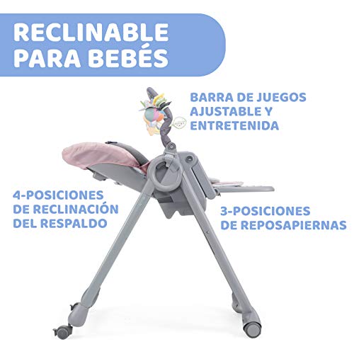 Chicco Polly Magic Relax Trona y Hamaca Evolutiva Bebés Apta de 0 Meses a 3 Años (15 kg), Trona Compacta Totalmente Reclinable y Ajustable con 4 Ruedas, Barra de Juegos y Cojín Reductor - Rosa (Pink)